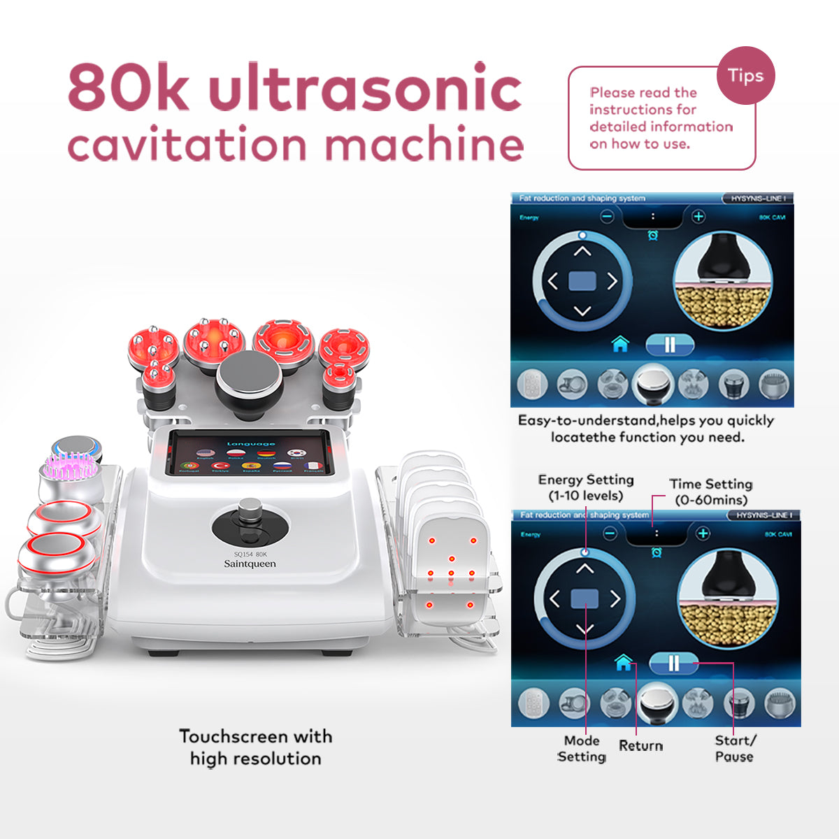SQ154A Max – Appareil silhouette 11-en-1 blanc, cavitation 80K, RF et laser