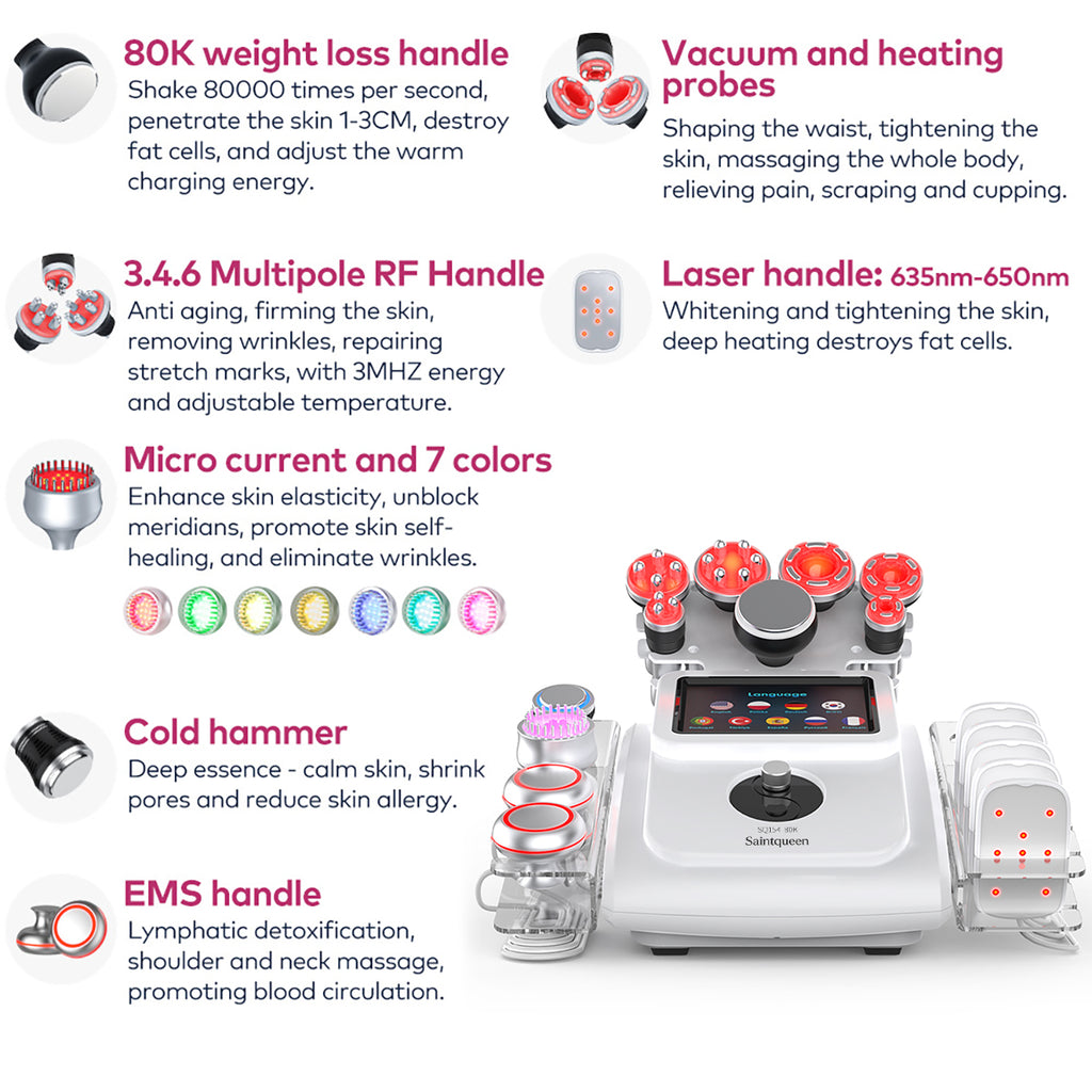 SQ154A Max – Appareil silhouette 11-en-1 blanc, cavitation 80K, RF et laser
