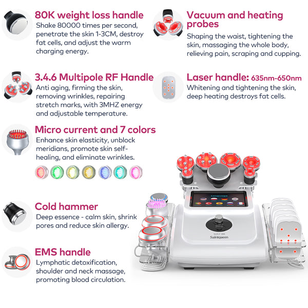 SQ154A Max – Appareil silhouette 11-en-1 blanc, cavitation 80K, RF et laser