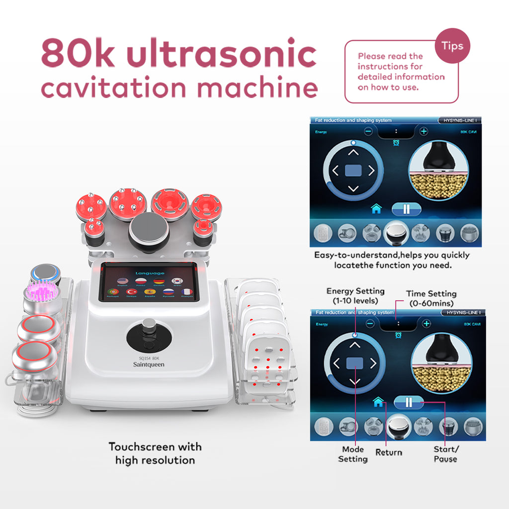 SQ154B Max – Appareil silhouette 11-en-1 blanc, cavitation 80K, RF et microcourants