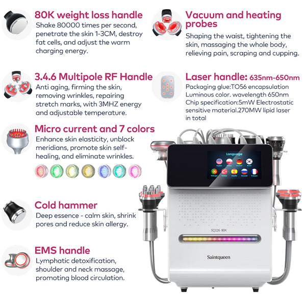 SQ126A Max – Appareil silhouette 11-en-1, cavitation 80K, RF et laser