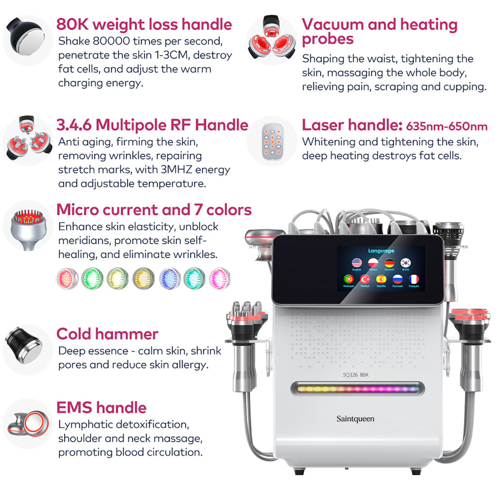 SQ126B Max – Appareil silhouette 11-en-1, cavitation 80K, RF et microcourants