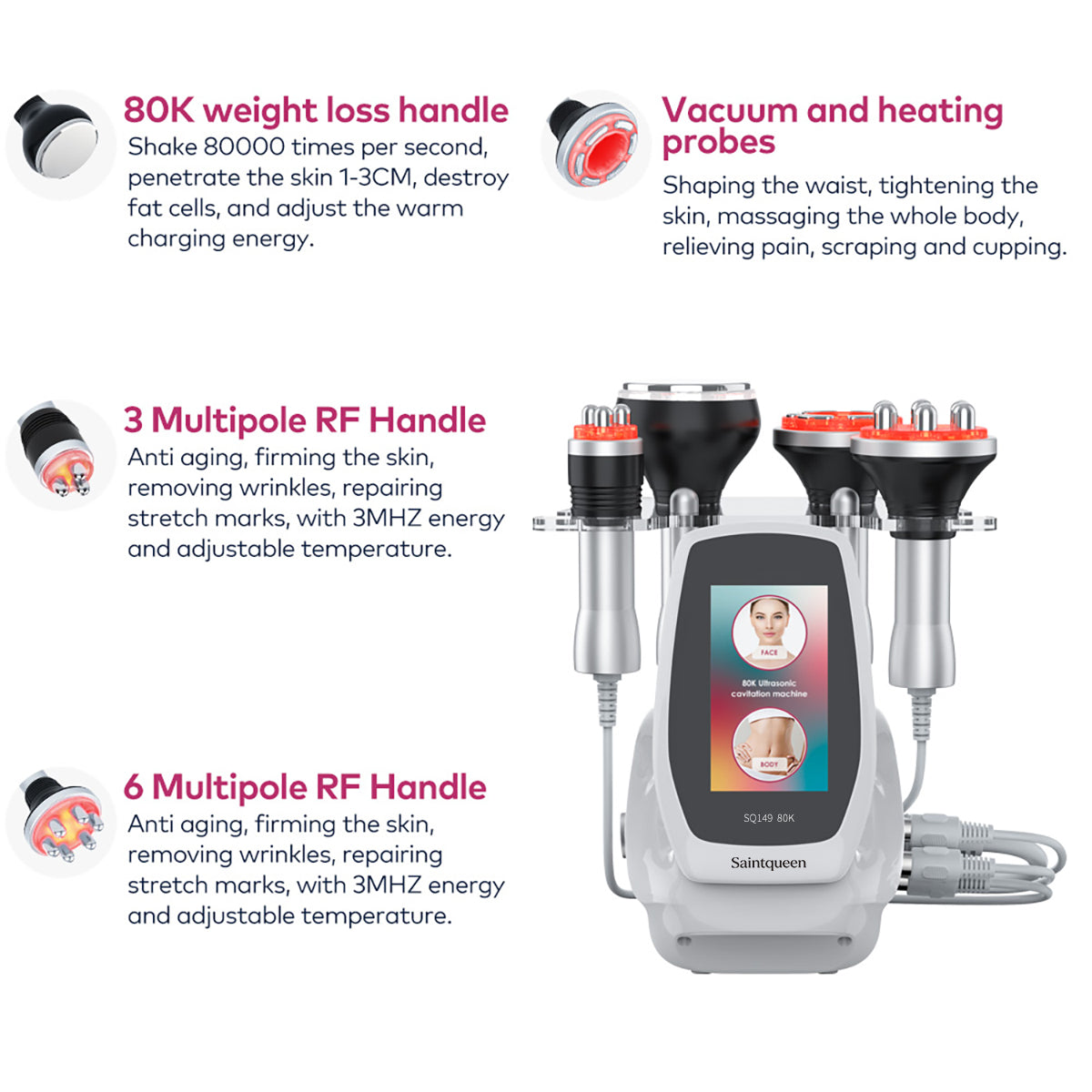 SQ149 Basic – Appareil silhouette 4-en-1, cavitation 80K, RF et massage sous vide Image secondaire du produit