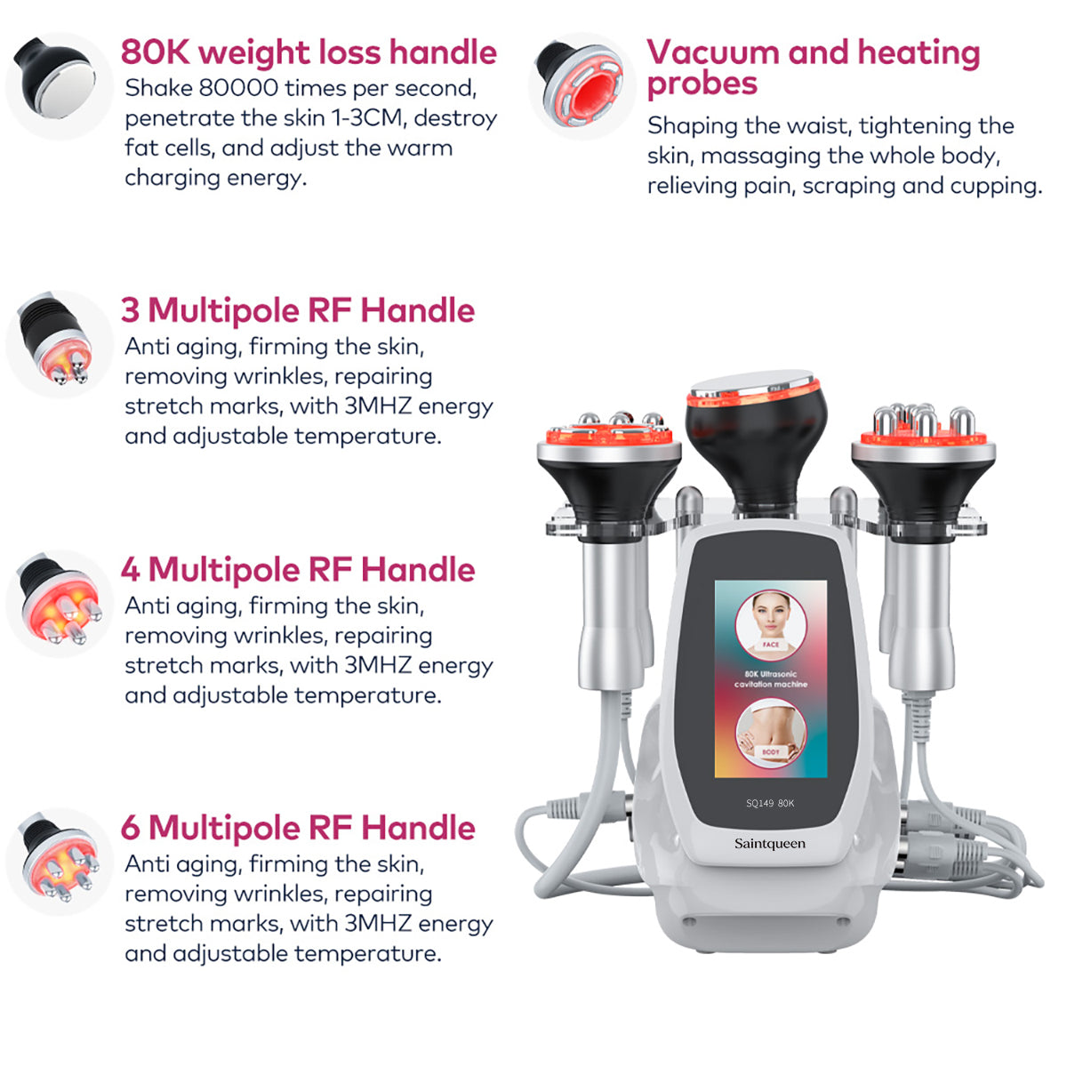 SQ149 Pro 5-en-1 – Appareil silhouette, cavitation 80K, RF et massage sous vide Image secondaire du produit