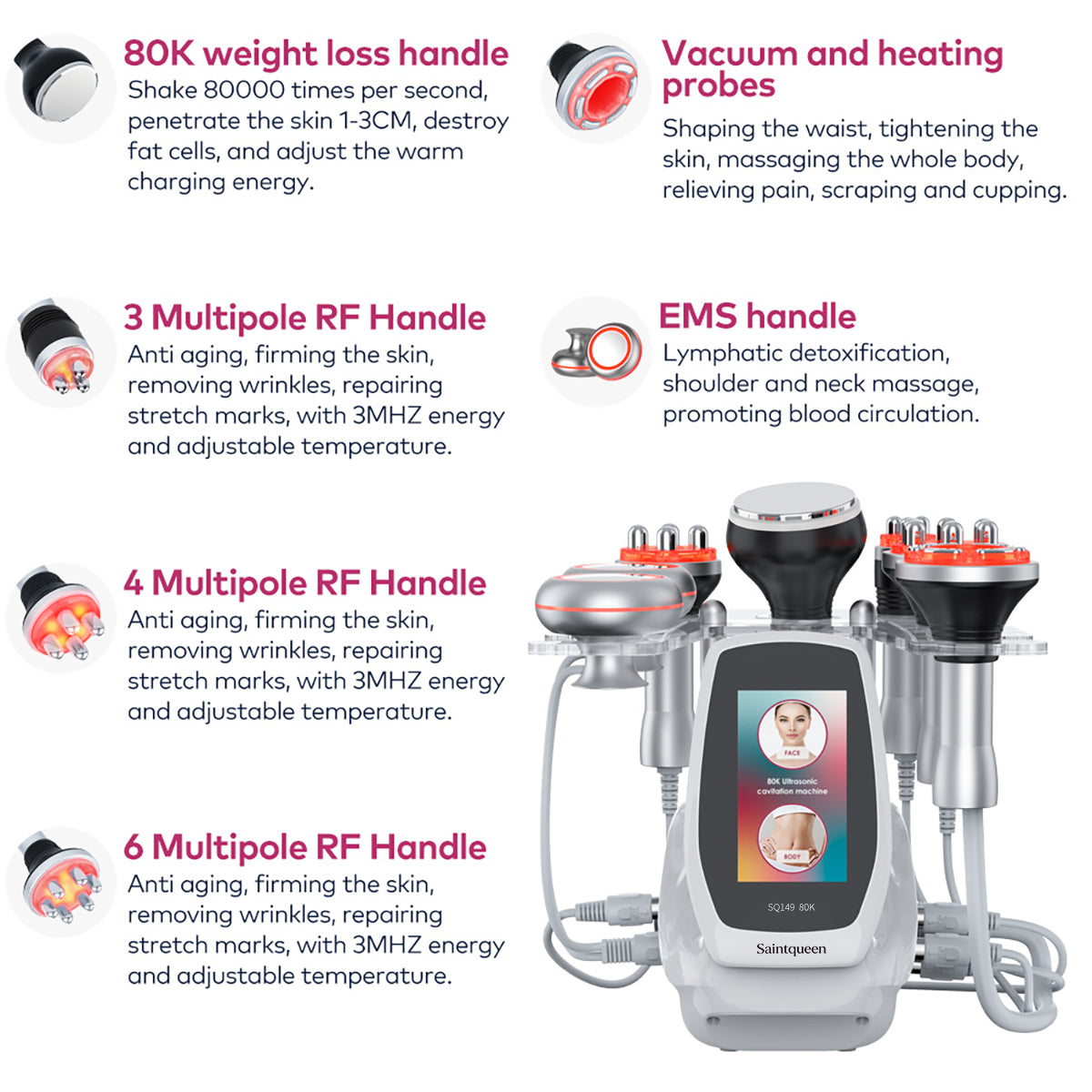 SQ149 Pro 6-en-1 – Appareil silhouette, cavitation 80K, RF, massage sous vide et EMS Image secondaire du produit