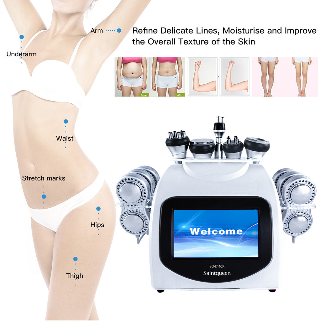 SQ47B Pro 6-en-1 – Cavitation 40K, trois RF, massage sous vide et plaques EMS laser