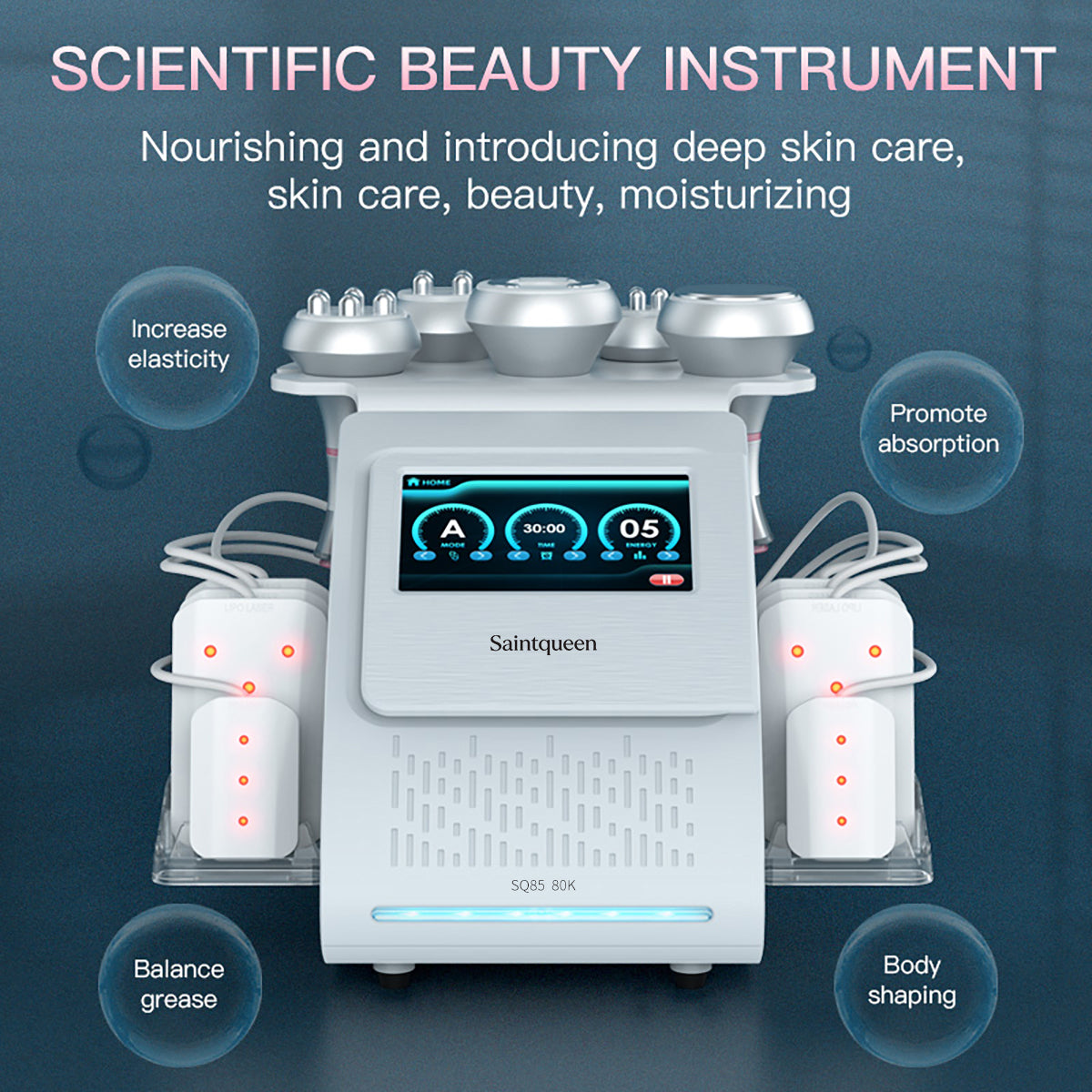 SQ85C Pro 6-en-1 – Cavitation 80K, RF et grandes et petites plaques laser