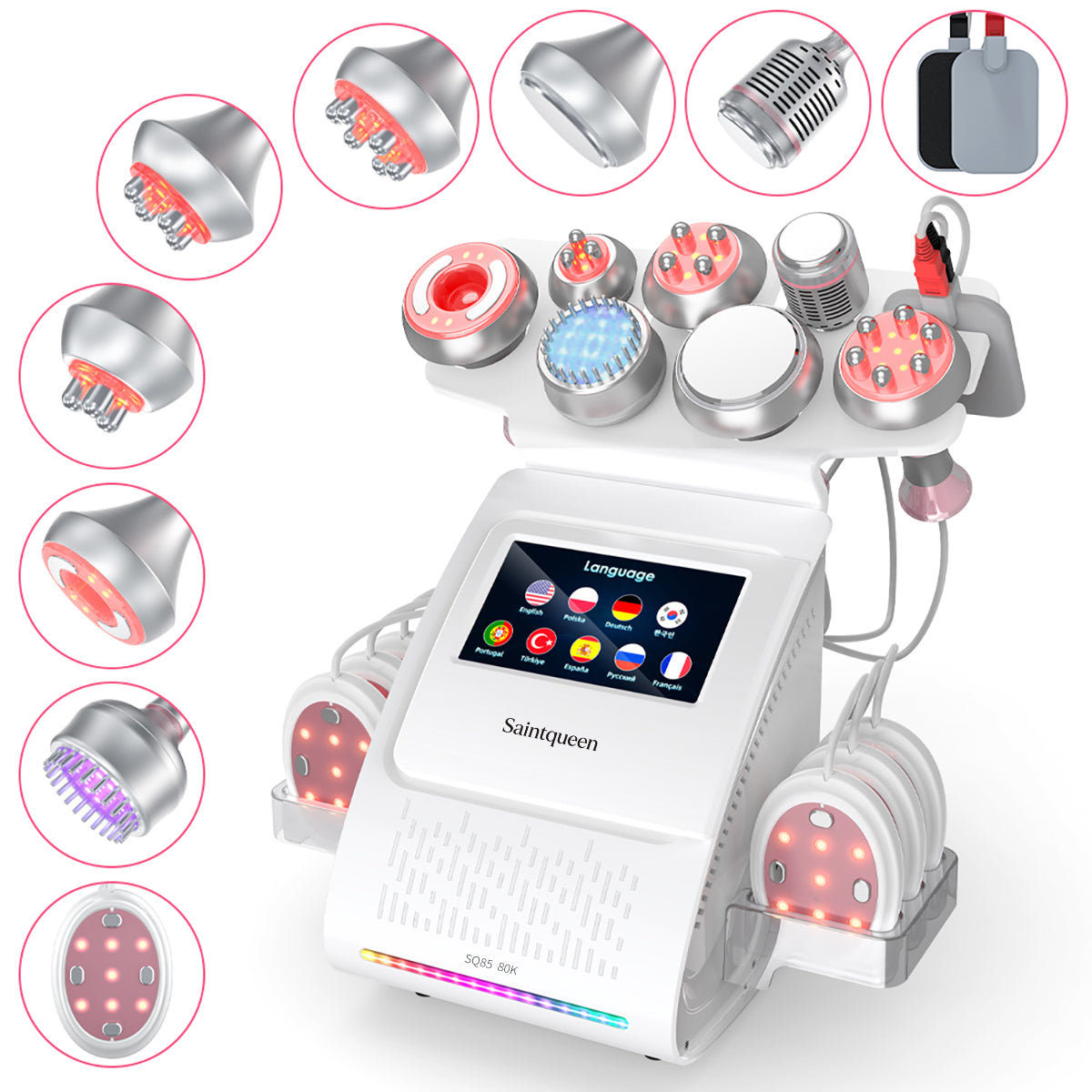 SQ85E Plus 9-en-1 – Cavitation 80K, RF, plaques combinées, EMS et marteau froid