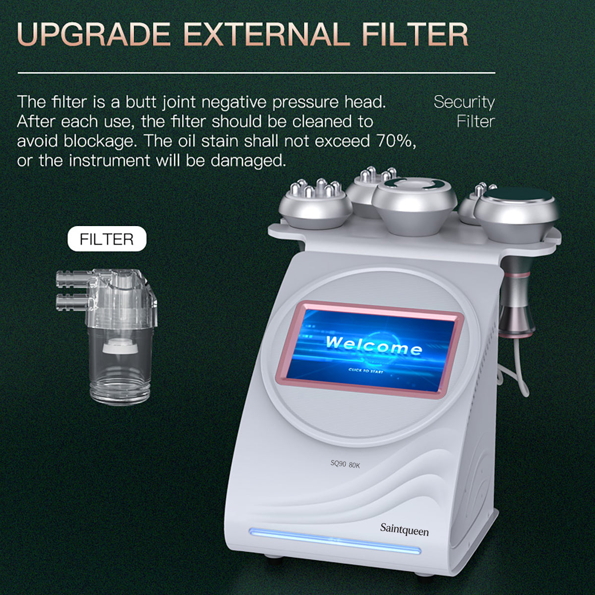 SQ90A Pro 5-en-1 – Cavitation 80K, RF multipolaire et massage sous vide