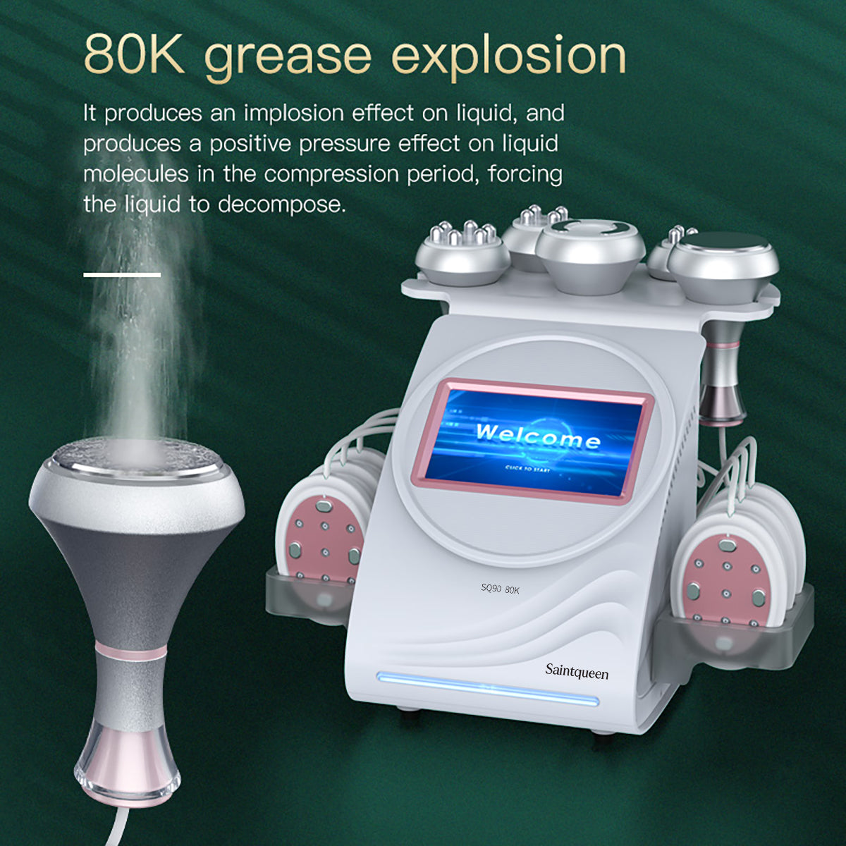 SQ90B Pro 6-en-1 – Cavitation 80K, RF et plaques micro-électriques à lumière rouge