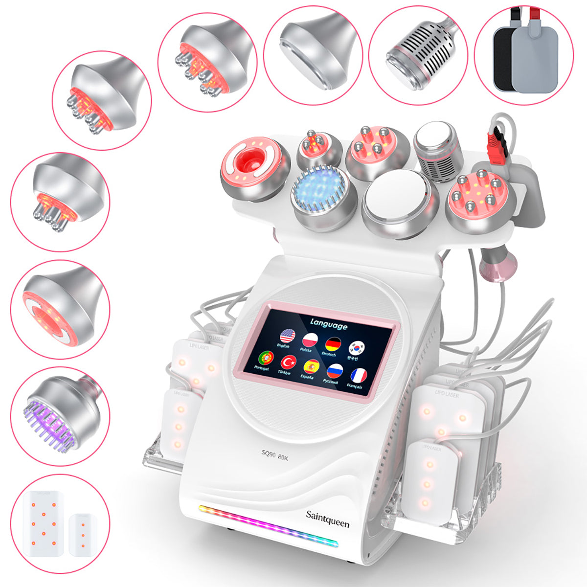 SQ90D Plus 9-en-1 – Cavitation 80K, RF, plaques laser, EMS et marteau froid Image principale du produit