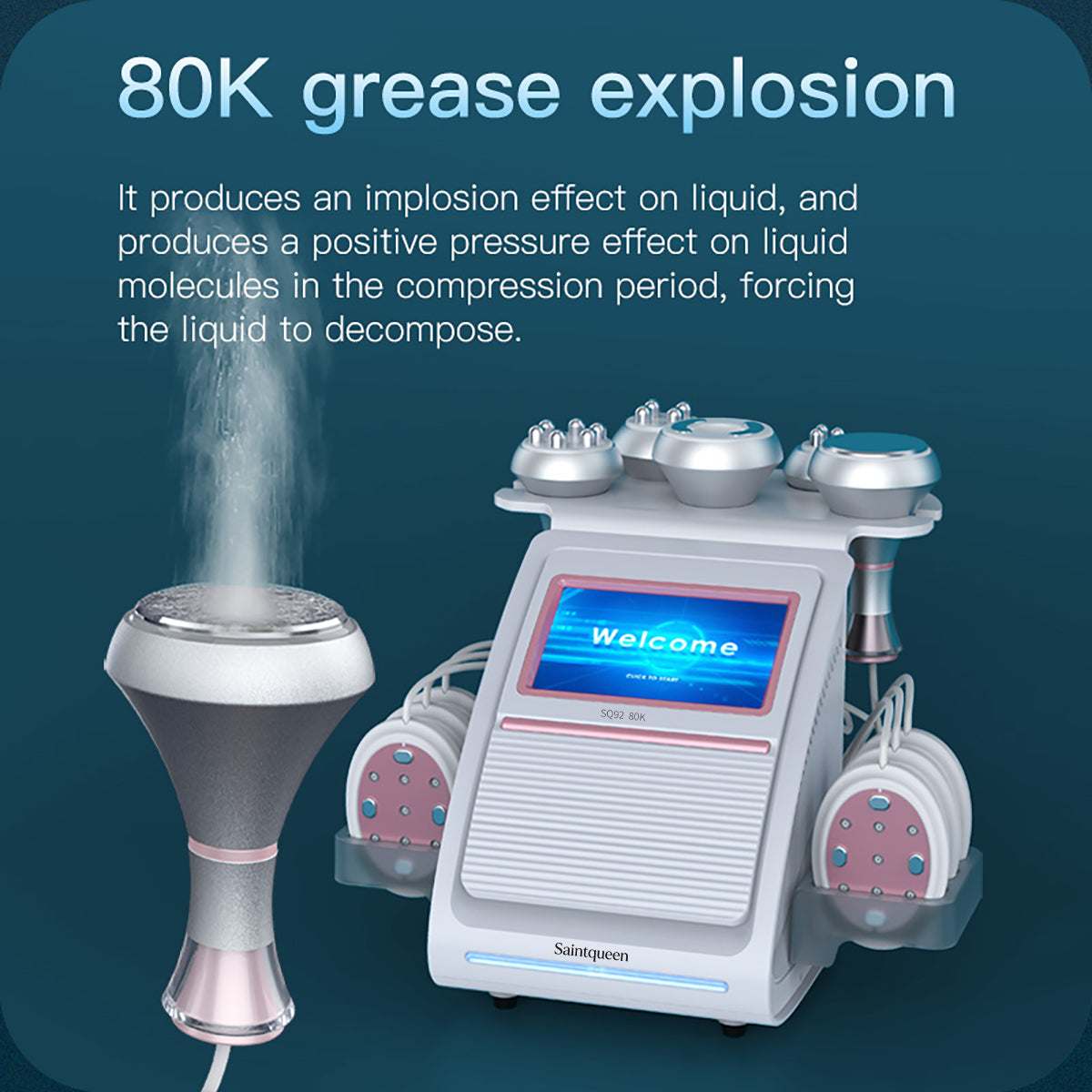 SQ92B Pro 6-en-1 – Cavitation 80K, RF et plaques micro-électriques à lumière rouge