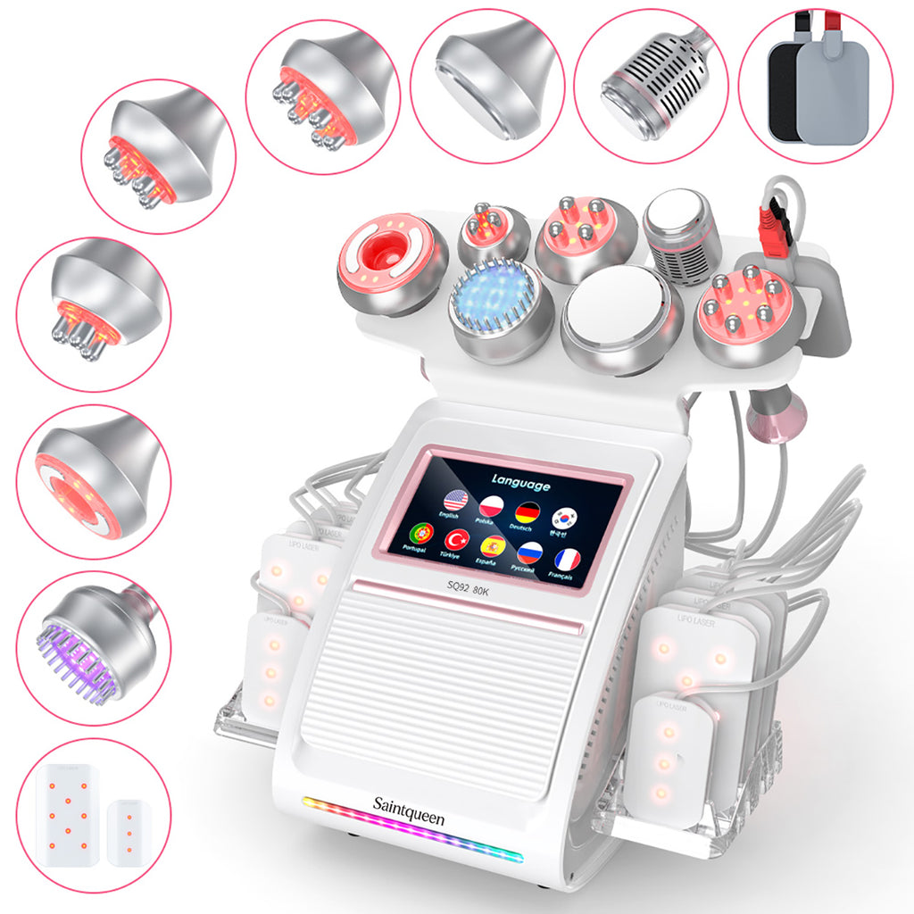 SQ92D Plus 9-en-1 – Cavitation 80K, RF, plaques laser, EMS et marteau froid