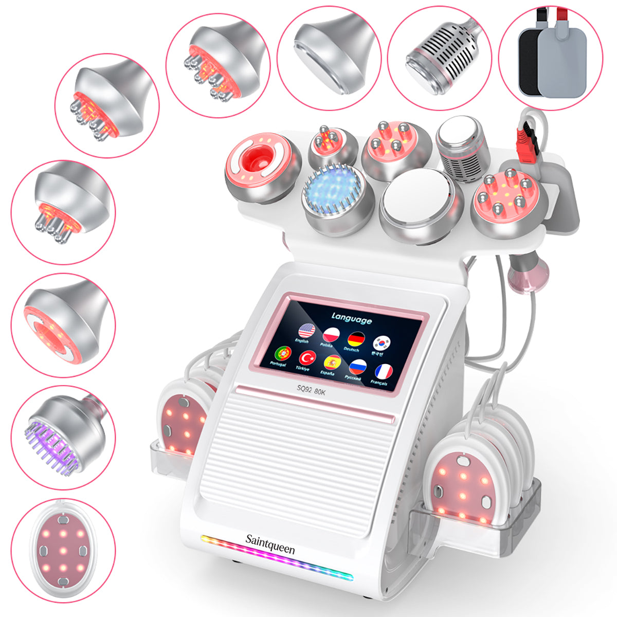 SQ92E Plus 9-en-1 – Cavitation 80K, RF, plaques combinées, EMS et marteau froid