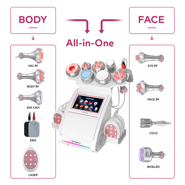 SQ92E Plus 9-en-1 – Cavitation 80K, RF, plaques combinées, EMS et marteau froid