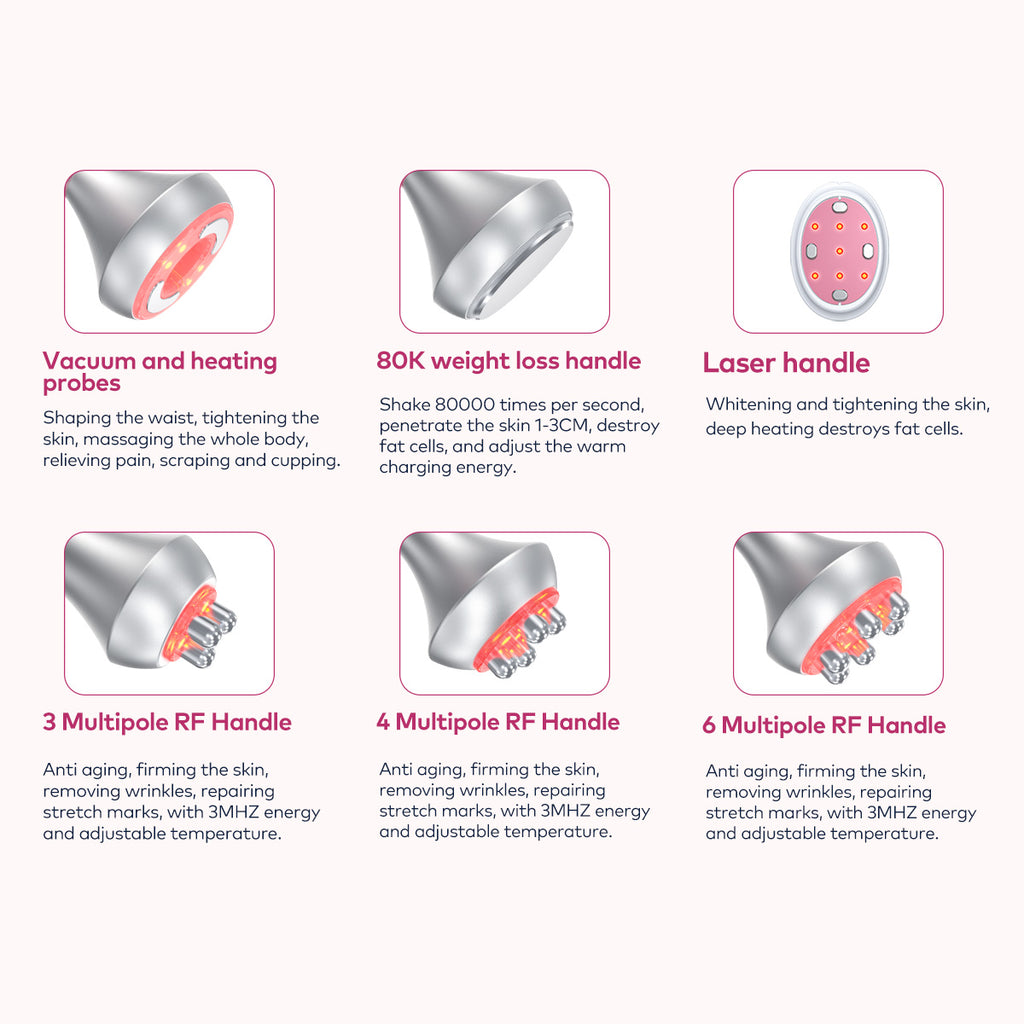 SQ95B Pro 6-en-1 – Cavitation 80K, RF et six plaques EMS à lumière rouge